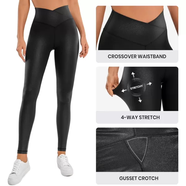 CRZ YOGA Womens Butterluxe Matte Faux Leather Cross Waist Leggings 25  28  V Crossover High Waisted Lounge Leggings28 inches 28faux Leather Black Classic