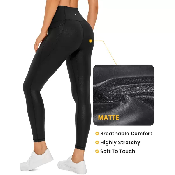 CRZ YOGA Womens Butterluxe Matte Faux Leather Leggings 2528  High Waisted Buttery Soft Lounge Pockets Leggings25 inches Faux Leather Black Classic