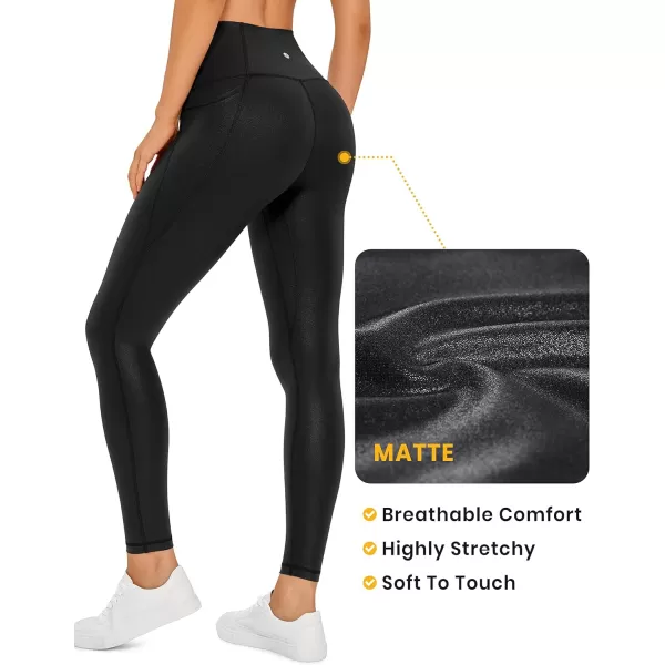 CRZ YOGA Womens Butterluxe Matte Faux Leather Leggings 2528  High Waisted Buttery Soft Lounge Pockets Leggings28 inches Faux Leather Black Classic