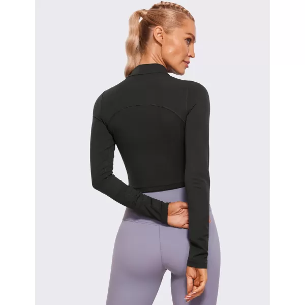 CRZ YOGA Womens Butterluxe Mock Turtleneck Long Sleeves Crop Tops Slim Fit Athletic Workout Casual Base Layer ShirtsBlack