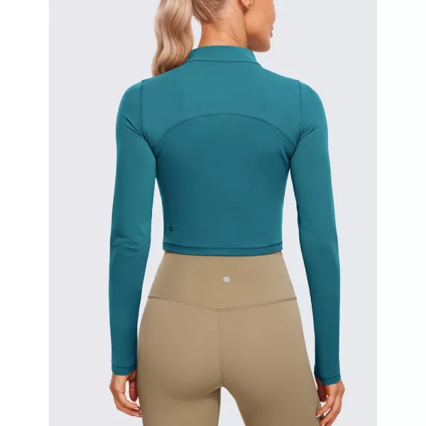 CRZ YOGA Womens Butterluxe Mock Turtleneck Long Sleeves Crop Tops Slim Fit Athletic Workout Casual Base Layer ShirtsBorealis Green