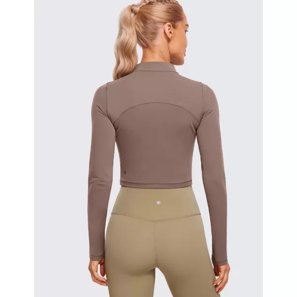 CRZ YOGA Womens Butterluxe Mock Turtleneck Long Sleeves Crop Tops Slim Fit Athletic Workout Casual Base Layer ShirtsBrown Purple