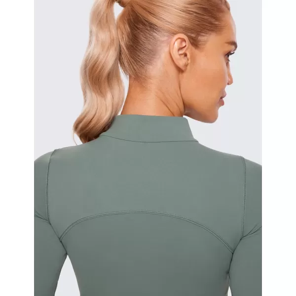 CRZ YOGA Womens Butterluxe Mock Turtleneck Long Sleeves Crop Tops Slim Fit Athletic Workout Casual Base Layer ShirtsGrey Sage