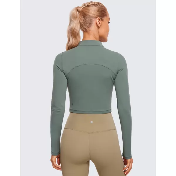 CRZ YOGA Womens Butterluxe Mock Turtleneck Long Sleeves Crop Tops Slim Fit Athletic Workout Casual Base Layer ShirtsGrey Sage