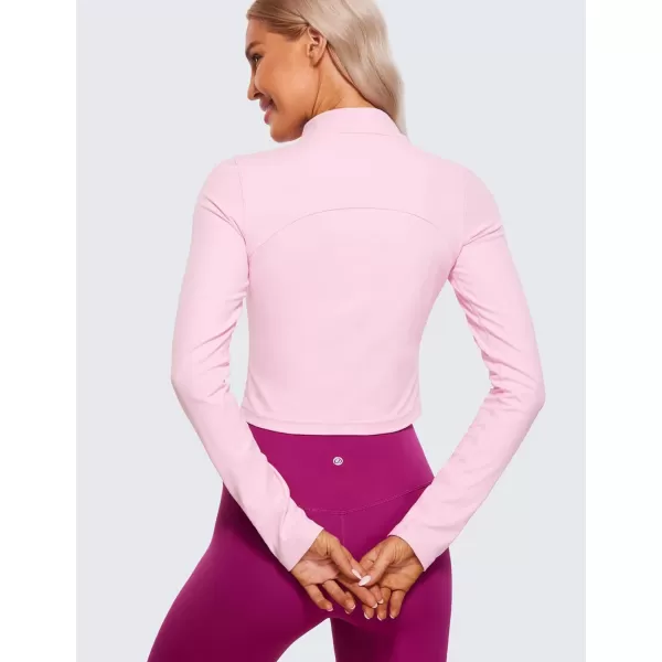 CRZ YOGA Womens Butterluxe Mock Turtleneck Long Sleeves Crop Tops Slim Fit Athletic Workout Casual Base Layer ShirtsPink Peony