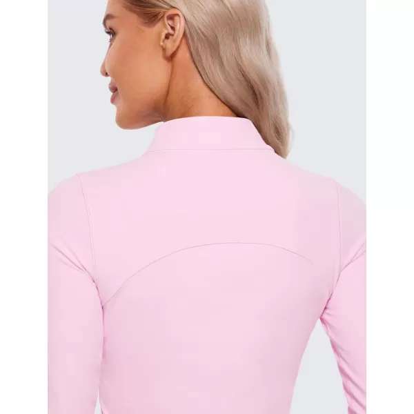 CRZ YOGA Womens Butterluxe Mock Turtleneck Long Sleeves Crop Tops Slim Fit Athletic Workout Casual Base Layer ShirtsPink Peony