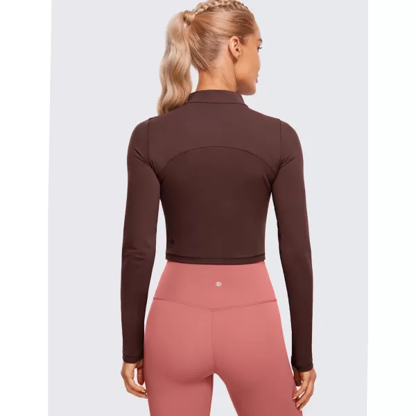 CRZ YOGA Womens Butterluxe Mock Turtleneck Long Sleeves Crop Tops Slim Fit Athletic Workout Casual Base Layer ShirtsTaupe