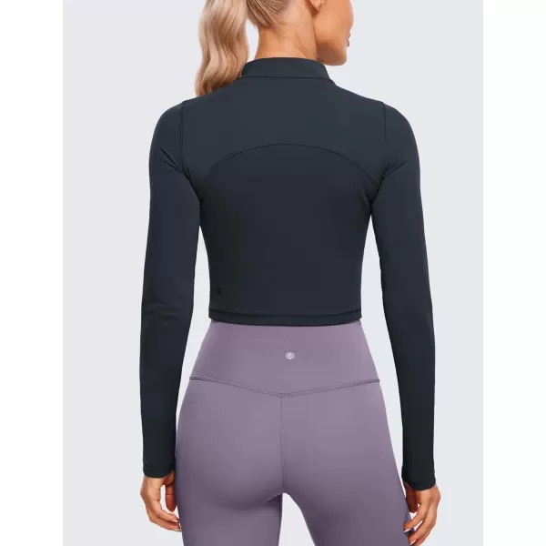 CRZ YOGA Womens Butterluxe Mock Turtleneck Long Sleeves Crop Tops Slim Fit Athletic Workout Casual Base Layer ShirtsTrue Navy