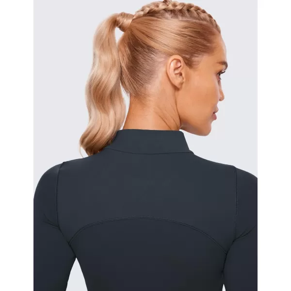 CRZ YOGA Womens Butterluxe Mock Turtleneck Long Sleeves Crop Tops Slim Fit Athletic Workout Casual Base Layer ShirtsTrue Navy