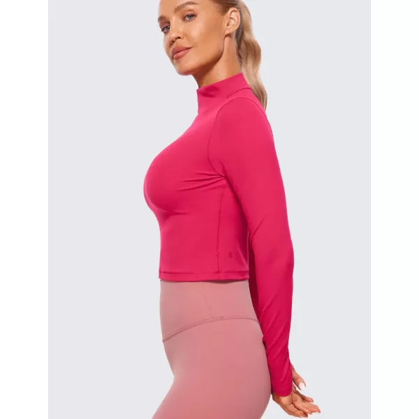 CRZ YOGA Womens Butterluxe Mock Turtleneck Long Sleeves Crop Tops Slim Fit Athletic Workout Casual Base Layer ShirtsViva Magenta