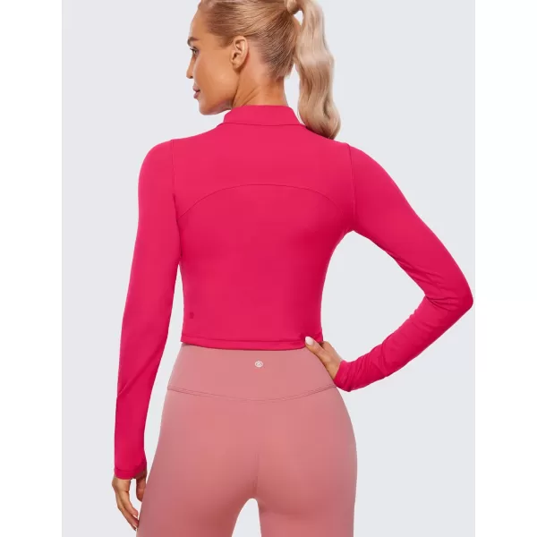 CRZ YOGA Womens Butterluxe Mock Turtleneck Long Sleeves Crop Tops Slim Fit Athletic Workout Casual Base Layer ShirtsViva Magenta