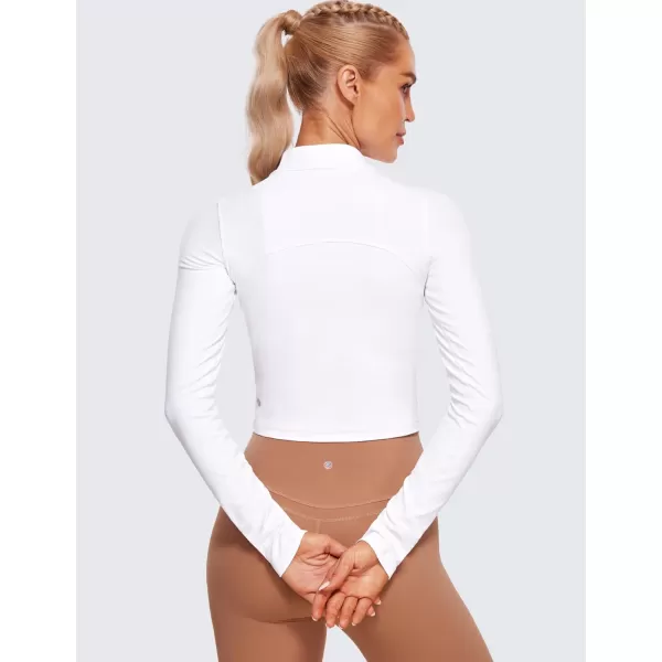 CRZ YOGA Womens Butterluxe Mock Turtleneck Long Sleeves Crop Tops Slim Fit Athletic Workout Casual Base Layer ShirtsWhite