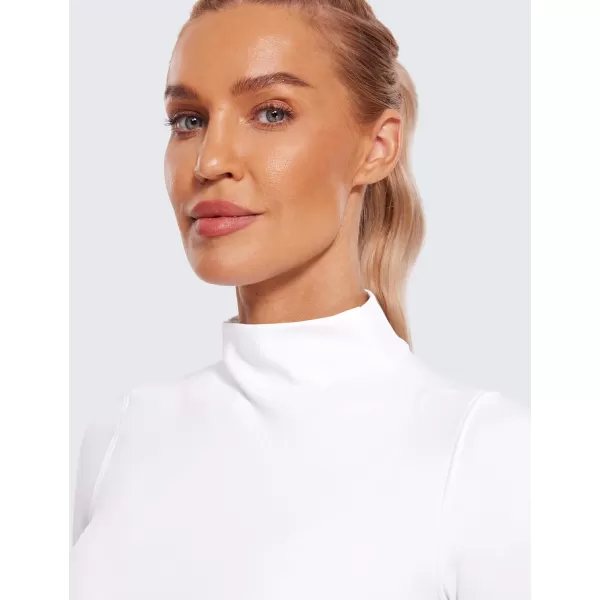 CRZ YOGA Womens Butterluxe Mock Turtleneck Long Sleeves Crop Tops Slim Fit Athletic Workout Casual Base Layer ShirtsWhite