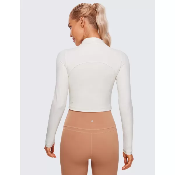 CRZ YOGA Womens Butterluxe Mock Turtleneck Long Sleeves Crop Tops Slim Fit Athletic Workout Casual Base Layer ShirtsWhite Apricot