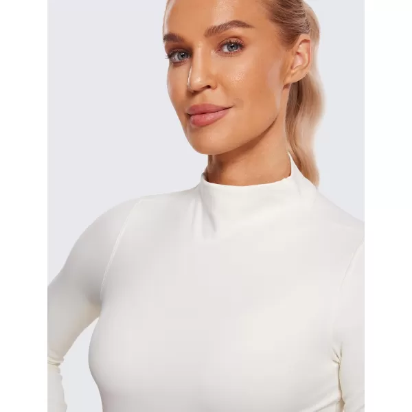 CRZ YOGA Womens Butterluxe Mock Turtleneck Long Sleeves Crop Tops Slim Fit Athletic Workout Casual Base Layer ShirtsWhite Apricot