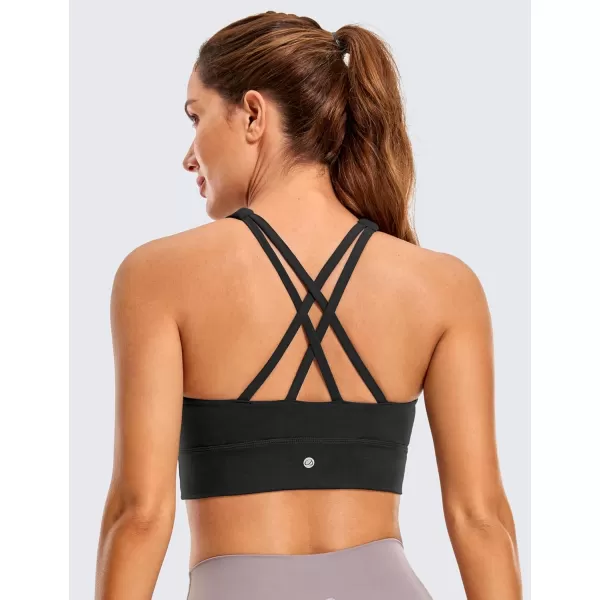 CRZ YOGA Womens Butterluxe Strappy High Neck Longline Sports Bra  Padded Criss Cross Back Workout Sports Bras Crop Tank TopBlack