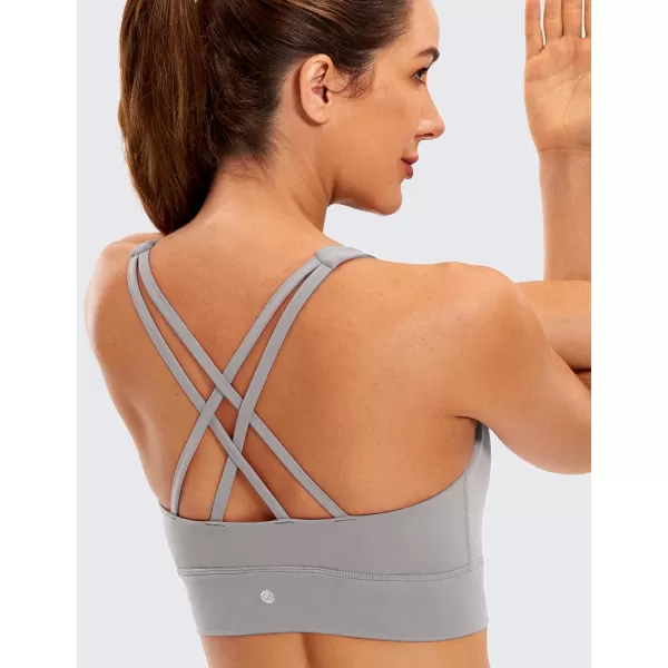 CRZ YOGA Womens Butterluxe Strappy High Neck Longline Sports Bra  Padded Criss Cross Back Workout Sports Bras Crop Tank TopGull Gray