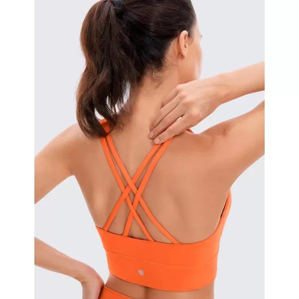 CRZ YOGA Womens Butterluxe Strappy High Neck Longline Sports Bra  Padded Criss Cross Back Workout Sports Bras Crop Tank TopNeon Orange