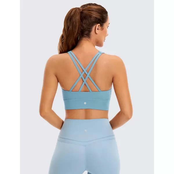 CRZ YOGA Womens Butterluxe Strappy High Neck Longline Sports Bra  Padded Criss Cross Back Workout Sports Bras Crop Tank TopPure Blue