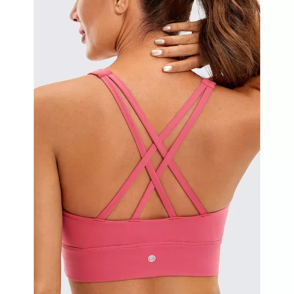 CRZ YOGA Womens Butterluxe Strappy High Neck Longline Sports Bra  Padded Criss Cross Back Workout Sports Bras Crop Tank TopRose Powder