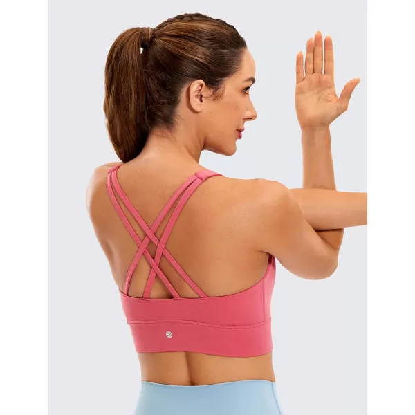 CRZ YOGA Womens Butterluxe Strappy High Neck Longline Sports Bra  Padded Criss Cross Back Workout Sports Bras Crop Tank TopRose Powder