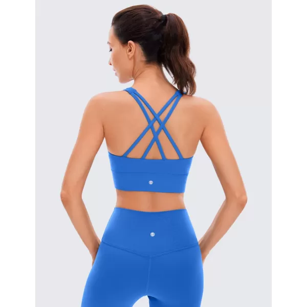 CRZ YOGA Womens Butterluxe Strappy High Neck Longline Sports Bra  Padded Criss Cross Back Workout Sports Bras Crop Tank TopSparkle Blue