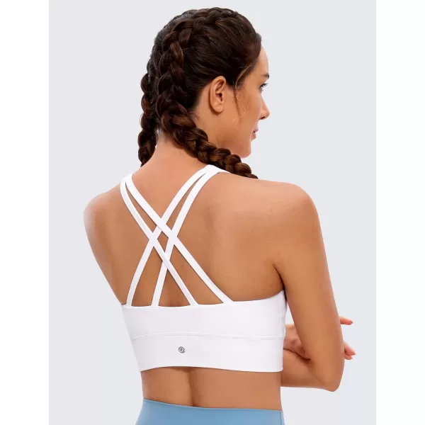 CRZ YOGA Womens Butterluxe Strappy High Neck Longline Sports Bra  Padded Criss Cross Back Workout Sports Bras Crop Tank TopWhite