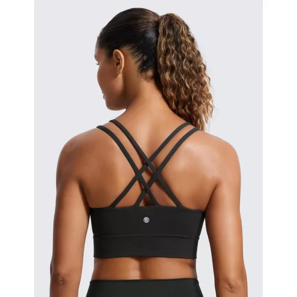 CRZ YOGA Womens Butterluxe Strappy Longline Sports Bra  Molded Cup Double Spaghetti Strap Workout Bra Yoga Crop Tank TopBlack