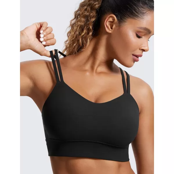 CRZ YOGA Womens Butterluxe Strappy Longline Sports Bra  Molded Cup Double Spaghetti Strap Workout Bra Yoga Crop Tank TopBlack