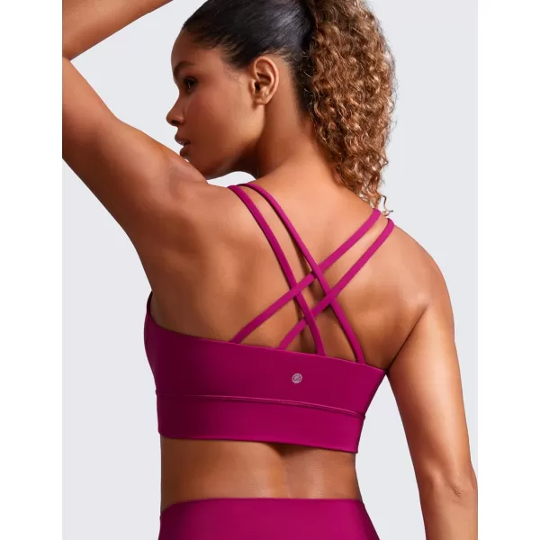 CRZ YOGA Womens Butterluxe Strappy Longline Sports Bra  Molded Cup Double Spaghetti Strap Workout Bra Yoga Crop Tank TopMagenta Purple