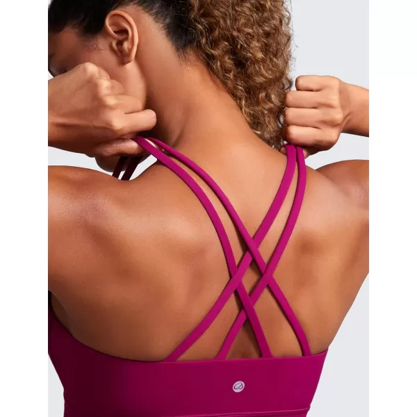 CRZ YOGA Womens Butterluxe Strappy Longline Sports Bra  Molded Cup Double Spaghetti Strap Workout Bra Yoga Crop Tank TopMagenta Purple