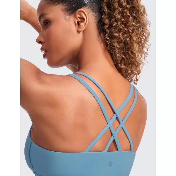 CRZ YOGA Womens Butterluxe Strappy Longline Sports Bra  Molded Cup Double Spaghetti Strap Workout Bra Yoga Crop Tank TopPure Blue