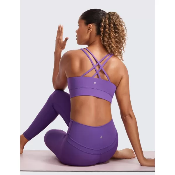 CRZ YOGA Womens Butterluxe Strappy Longline Sports Bra  Molded Cup Double Spaghetti Strap Workout Bra Yoga Crop Tank TopRoyal Lilac