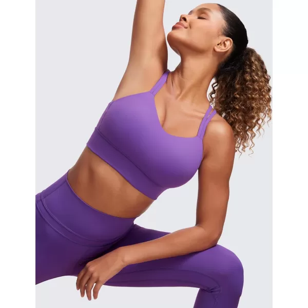 CRZ YOGA Womens Butterluxe Strappy Longline Sports Bra  Molded Cup Double Spaghetti Strap Workout Bra Yoga Crop Tank TopRoyal Lilac