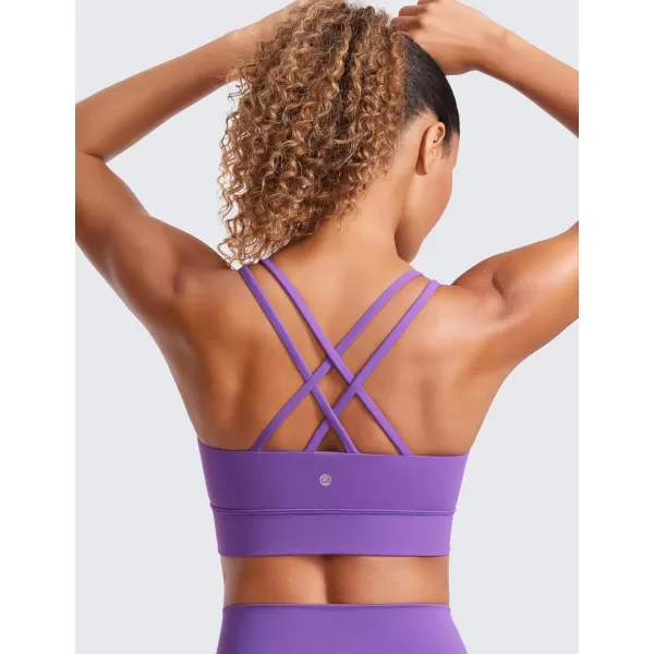 CRZ YOGA Womens Butterluxe Strappy Longline Sports Bra  Molded Cup Double Spaghetti Strap Workout Bra Yoga Crop Tank TopRoyal Lilac