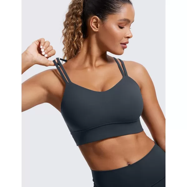 CRZ YOGA Womens Butterluxe Strappy Longline Sports Bra  Molded Cup Double Spaghetti Strap Workout Bra Yoga Crop Tank TopTrue Navy