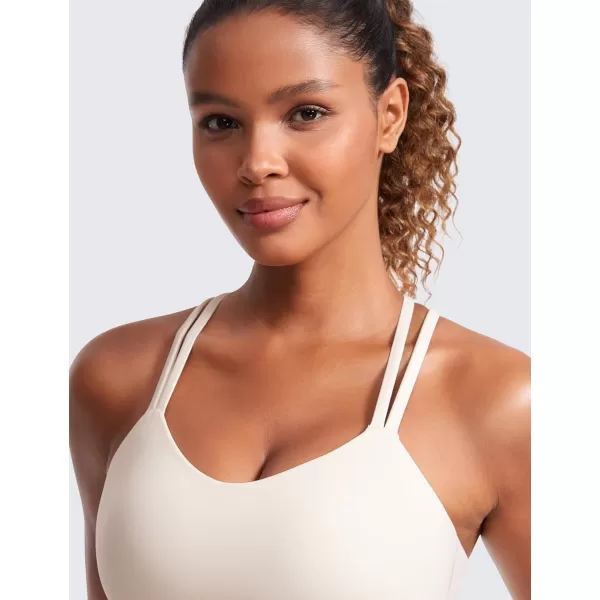 CRZ YOGA Womens Butterluxe Strappy Longline Sports Bra  Molded Cup Double Spaghetti Strap Workout Bra Yoga Crop Tank TopWhite Apricot