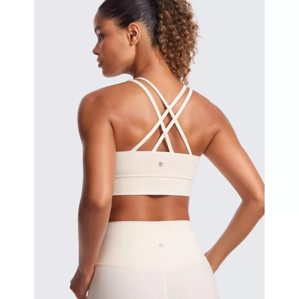 CRZ YOGA Womens Butterluxe Strappy Longline Sports Bra  Molded Cup Double Spaghetti Strap Workout Bra Yoga Crop Tank TopWhite Apricot