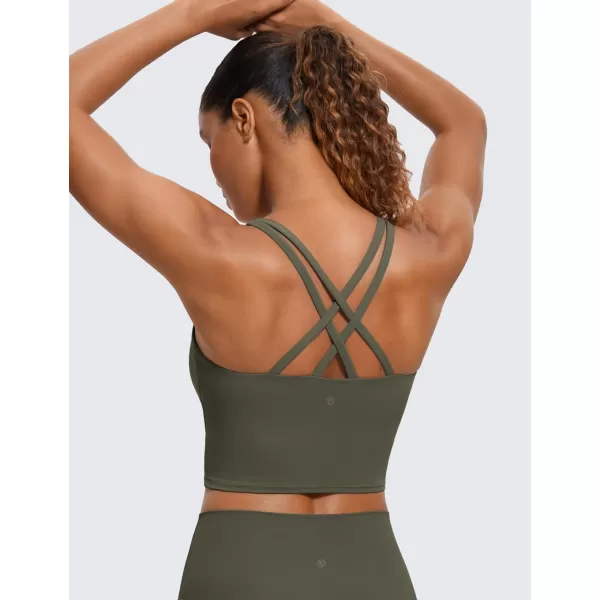 CRZ YOGA Womens Butterluxe Strappy Longline Sports Bra  Padded Criss Cross Yoga Bra Workout Crop Tank TopsLight Army Green