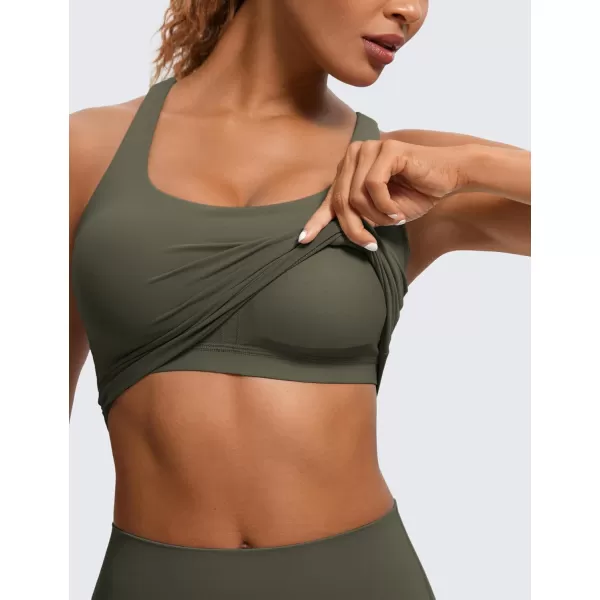 CRZ YOGA Womens Butterluxe Strappy Longline Sports Bra  Padded Criss Cross Yoga Bra Workout Crop Tank TopsLight Army Green