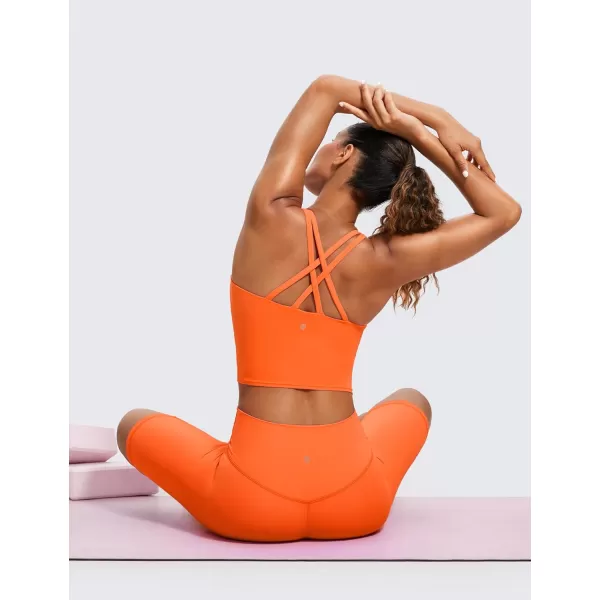 CRZ YOGA Womens Butterluxe Strappy Longline Sports Bra  Padded Criss Cross Yoga Bra Workout Crop Tank TopsNeon Orange