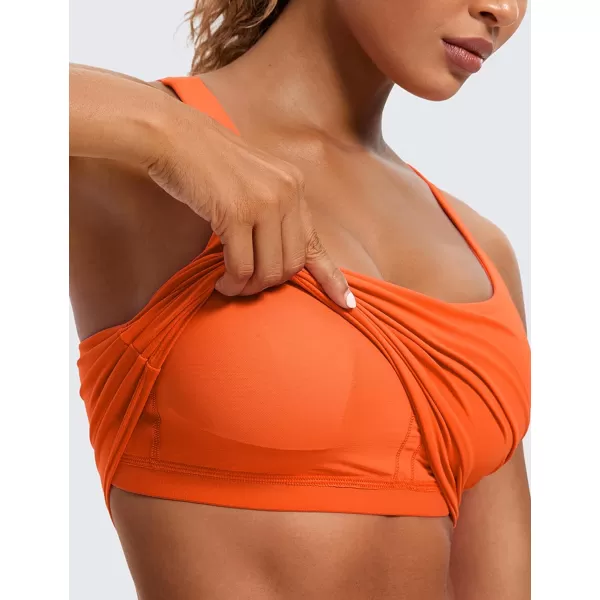 CRZ YOGA Womens Butterluxe Strappy Longline Sports Bra  Padded Criss Cross Yoga Bra Workout Crop Tank TopsNeon Orange