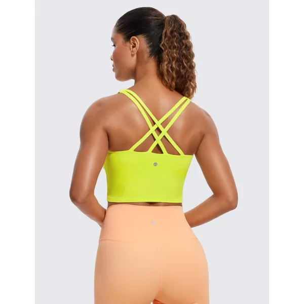 CRZ YOGA Womens Butterluxe Strappy Longline Sports Bra  Padded Criss Cross Yoga Bra Workout Crop Tank TopsNeon Yellow