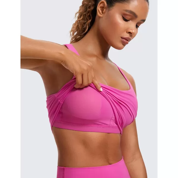 CRZ YOGA Womens Butterluxe Strappy Longline Sports Bra  Padded Criss Cross Yoga Bra Workout Crop Tank TopsNeonlight Purple