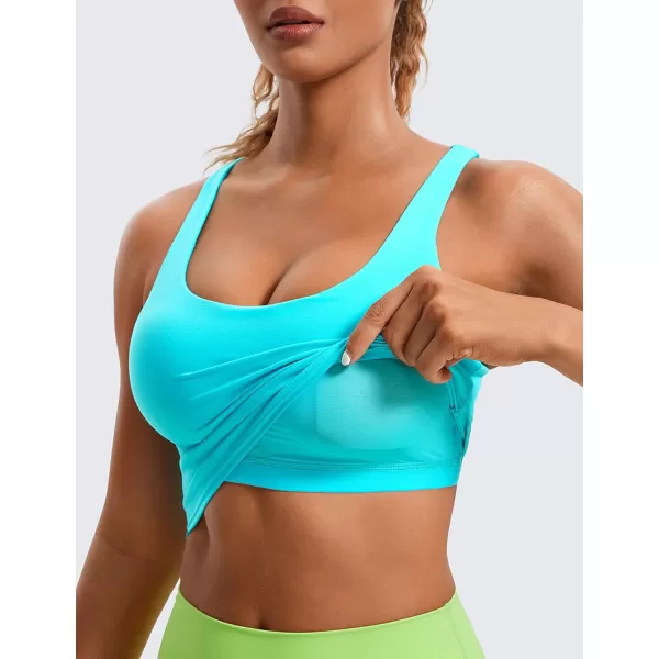 CRZ YOGA Womens Butterluxe Strappy Longline Sports Bra  Padded Criss Cross Yoga Bra Workout Crop Tank TopsNeonspectral Blue