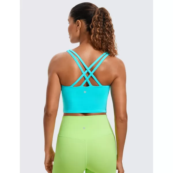 CRZ YOGA Womens Butterluxe Strappy Longline Sports Bra  Padded Criss Cross Yoga Bra Workout Crop Tank TopsNeonspectral Blue