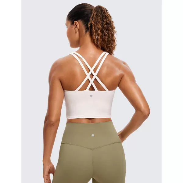 CRZ YOGA Womens Butterluxe Strappy Longline Sports Bra  Padded Criss Cross Yoga Bra Workout Crop Tank TopsWhite Apricot