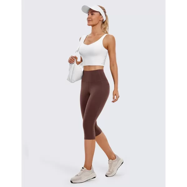 CRZ YOGA Womens Butterluxe Workout Capri Leggings 17  19  21  High Waist Crop Yoga Pants with Pockets Buttery Soft17 inches Taupe