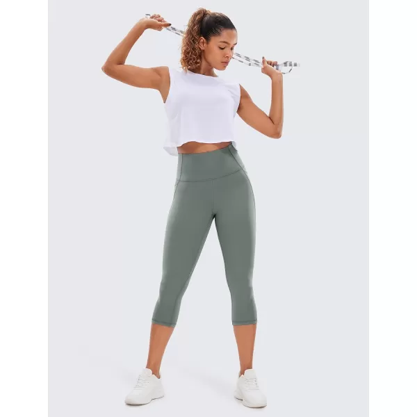 CRZ YOGA Womens Butterluxe Workout Capri Leggings 17  19  21  High Waist Crop Yoga Pants with Pockets Buttery Soft19 inches Grey Sage