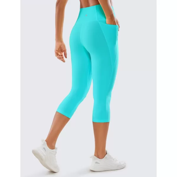 CRZ YOGA Womens Butterluxe Workout Capri Leggings 17  19  21  High Waist Crop Yoga Pants with Pockets Buttery Soft19 inches Neon Spectral Blue